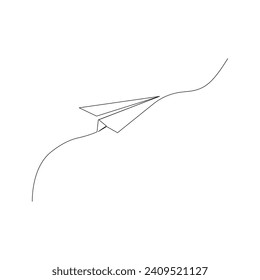 Vector one line continuous drawing of flying up paper plane concept of business target isolated on white background