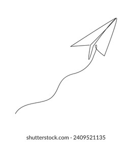 Vector one line continuous drawing of flying up paper plane concept of business target isolated on white background