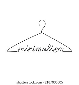 Vector one line continuous lettering. Minimalism word . Hand drawn clothes hanger icon for banner, flyer, showcase design, retail shop, outlet. Minimalist shopping concept.