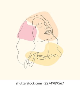 Vector One Line Drawing Abstract Woman Face, Modern Single Line Art, Female Portrait, Aesthetic Contour. Great for Poster, Wall Art, Tote Bag, T-Shirt Print, Sticker, Vector
