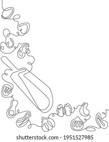 Vector One line Drawing Background with  Various Nuts and Seeds. Can be yused as border, backdrop, label, banner, flyer, card, cover, texture, booklet advertising and design. Poster for Grocery Shop. 