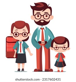 Vector one line drawing father and child