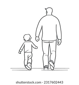 Vector one line drawing father and child