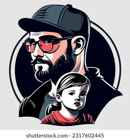 Vector one line drawing father and child