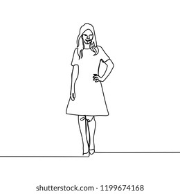 Vector one line drawing of a girl styled to make awesome and beauty, ready for dating. Fashion illustration of women isolated on white background.