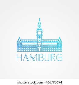 Vector one line minimalist icon of German. Hamburg City Hall, Germany.