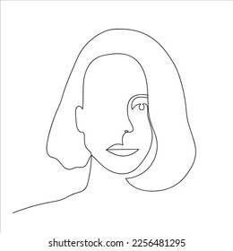 Vector one line woman portrait. Line black and white illustration. Minimalist one line print. Beauty logo.