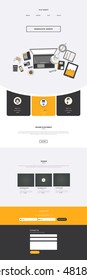 Vector One Page Website Template in flat design, with top view of office supplies. Editable Layered Vector Illustration
