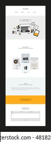 Vector One Page Website Template in flat design, with top view of office supplies. Editable Layered Vector Illustration