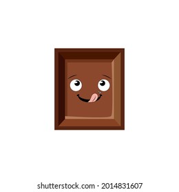 Vector One Piece of Chocolate with Funny Happy Face Isolated on White Background, Brown Milk Chocolate.
