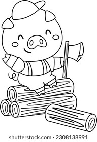 a vector of one of the pig in the three little pigs story in black and white coloring