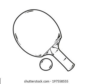 vector, one ping pong racket and ball, sketch