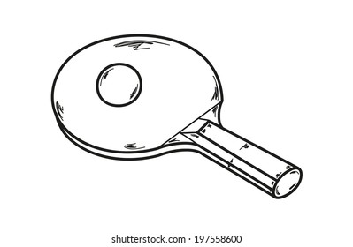 vector, one ping pong racket and ball, sketch