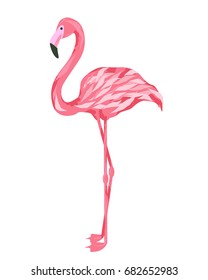 Vector one pink flamingo on white background