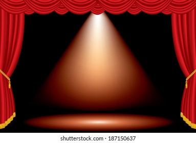 vector one red spot on wide stage with red curtain 