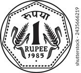 Vector One Rupee Coin handmade silhouette year 1985	