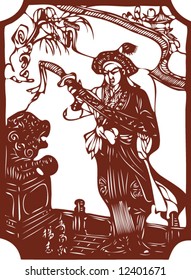Vector from One snapshot of a Set of Traditional Chinese Paper-cut, character from a book named Heroes of the Marshes, in Song dynasty of China