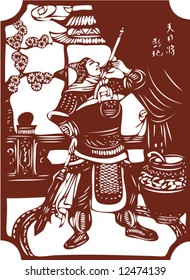 Vector from One snapshot of a Set of Traditional Chinese Paper-cut, character from a book named Heroes of the Marshes, in Song dynasty of China