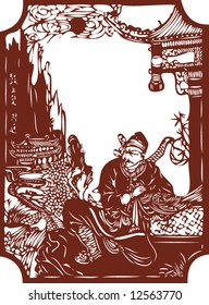 Vector from One snapshot of a Set of Traditional Chinese Paper-cut, character from a book named Heroes of the Marshes, in Song dynasty of China