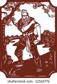 Vector from One snapshot of a Set of Traditional Chinese Paper-cut, character from a book named Heroes of the Marshes, in Song dynasty of China
