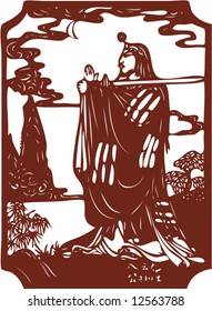 Vector from One snapshot of a Set of Traditional Chinese Paper-cut, character from a book named Heroes of the Marshes, in Song dynasty of China