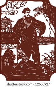 Vector from One snapshot of a Set of Traditional Chinese Paper-cut, character from a book named Heroes of the Marshes, in Song dynasty of China