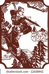 Vector from One snapshot of a Set of Traditional Chinese Paper-cut, character from a book named Heroes of the Marshes, in Song dynasty of China