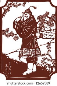 Vector from One snapshot of a Set of Traditional Chinese Paper-cut, character from a book named Heroes of the Marshes, in Song dynasty of China