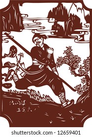 Vector from One snapshot of a Set of Traditional Chinese Paper-cut, character from a book named Heroes of the Marshes, in Song dynasty of China