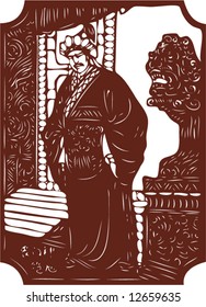 Vector from One snapshot of a Set of Traditional Chinese Paper-cut, character from a book named Heroes of the Marshes, in Song dynasty of China