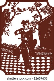 Vector from One snapshot of a Set of Traditional Chinese Paper-cut, character from a book named Heroes of the Marshes, in Song dynasty of China