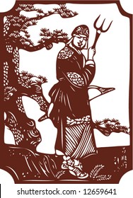 Vector from One snapshot of a Set of Traditional Chinese Paper-cut, character from a book named Heroes of the Marshes, in Song dynasty of China