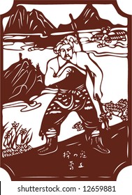 Vector from One snapshot of a Set of Traditional Chinese Paper-cut, character from a book named Heroes of the Marshes, in Song dynasty of China