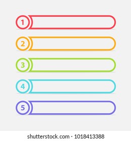 Vector One Two Three Four Five steps, progress or ranking banners with colorful tags.