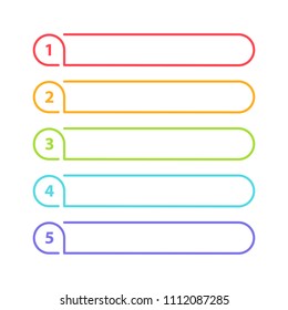 Vector One Two Three Four Five steps, progress or ranking banners with colorful tags.
