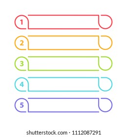 Vector One Two Three Four Five steps, progress or ranking banners with colorful tags.