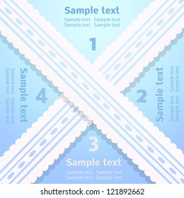 Vector One, Two, Three, Four progress labels with lace ribbon on blue background; realistic cut, takes the background color. Vector illustration for your business presentation.
