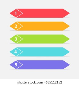 Vector One Two Three Four Five steps, progress or ranking banners with colorful tags.