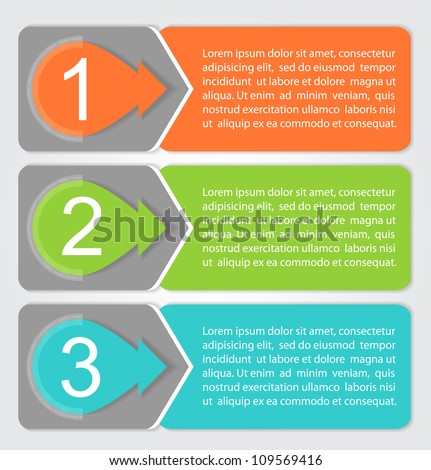 Vector One, Two, Three progress labels with arrows