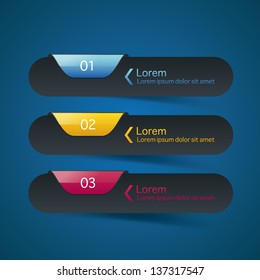 Vector One Two Three steps, progress banners with colorful tags.