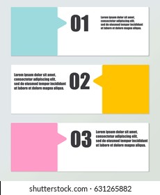 Vector One Two Three steps, progress banners with colorful tags.