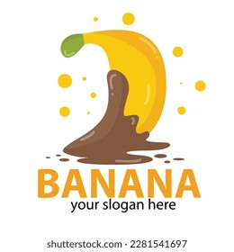 Vector one yellow banana. Isolated on a white background. with chocolate on the bottom of the banana