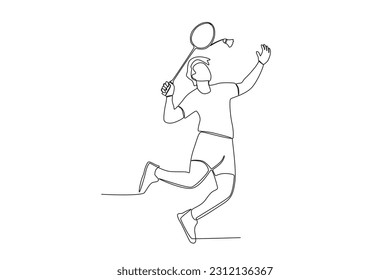 vector oneline o male badminton player hitting the ball