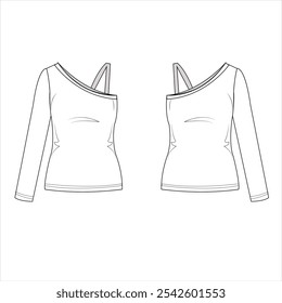 Vector One-shoulder top technical fashion illustration with fitted body Slim Fit Sports, Gym Wear, Fashion Model Dress Photoshoot Celebrity dress