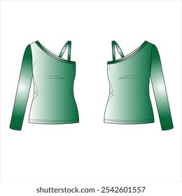 Vector One-shoulder top technical fashion illustration with fitted body Slim Fit Sports, Gym Wear, Fashion Model Dress Photoshoot Celebrity dress