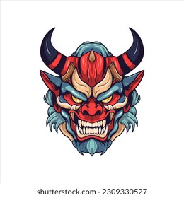 Vector oni mask logo for gaming mascot on white background