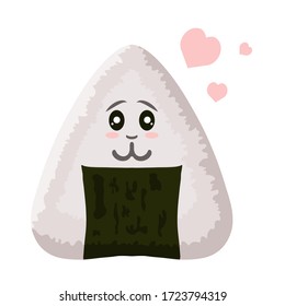 Vector onigiri characters. Onigiri emoji isolated on white background. Kawaii logo design. Japan rice balls