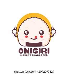 vector onigiri mascot cartoon, japanese traditional food illustration, suitable for, logos, prints, stickers, etc, isolated on a white background.