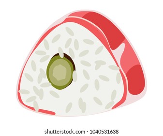 Vector onigiri with rice and red fish on a transparent background