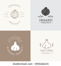 Vector onion and garlic logo design template set